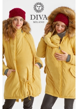 Слингокуртка зимняя - парка 3 в 1 с мехом, горчичная