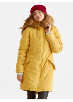 Слингокуртка зимняя - парка для беременных 3 в 1 с мехом, горчичная