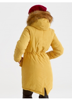 Слингокуртка зимняя - парка для беременных 3 в 1 с мехом, горчичная