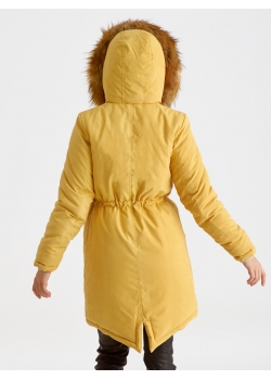 Слингокуртка зимняя - парка для беременных 3 в 1 с мехом, горчичная