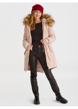 Слингокуртка зимняя - парка для беременных 3 в 1 с мехом, пудровый