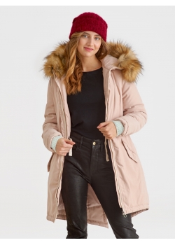 Слингокуртка зимняя - парка для беременных 3 в 1 с мехом, пудровый