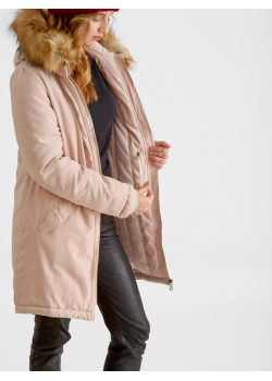 Слингокуртка зимняя - парка для беременных 3 в 1 с мехом, пудровый