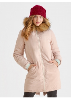 Слингокуртка зимняя - парка для беременных 3 в 1 с мехом, пудровый