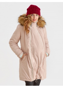 Слингокуртка зимняя - парка для беременных 3 в 1 с мехом, пудровый