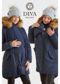 Слингокуртка зимняя - парка для беременных 3 в 1 с мехом, синий