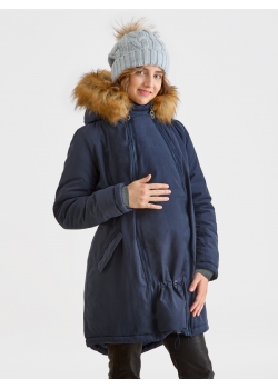 Слингокуртка зимняя - парка для беременных 3 в 1 с мехом, синий