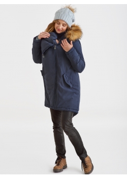 Слингокуртка зимняя - парка для беременных 3 в 1 с мехом, синий