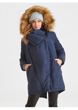 Слингокуртка зимняя - парка для беременных 3 в 1 с мехом, синий