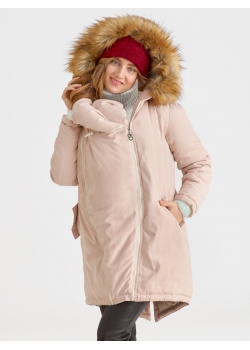 Слингокуртка зимняя - парка для беременных 3 в 1 с мехом, пудровый