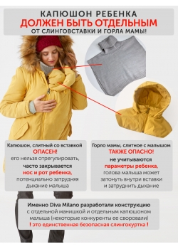 Слингокуртка зимняя - парка для беременных 3 в 1 с мехом, горчичная