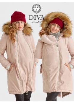 Слингокуртка зимняя - парка для беременных 3 в 1 с мехом, пудровый