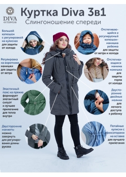 Слингокуртка зимняя 3 в 1 Diva Outerwear Celeste Snowflakes