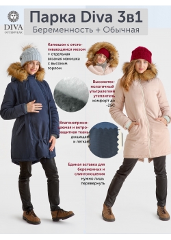 Слингокуртка зимняя - парка для беременных 3 в 1 с мехом, горчичная
