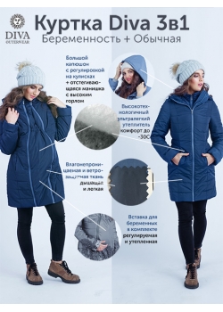 Слингокуртка зимняя 3 в 1 Diva Outerwear Celeste Snowflakes
