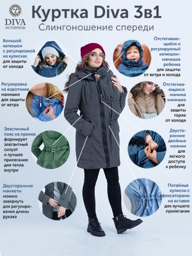 Слингокуртка зимняя 3 в 1 Diva Outerwear Grafite