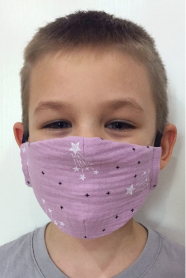 Маска медицинская многоразовая детская из муслина, Violet Stars